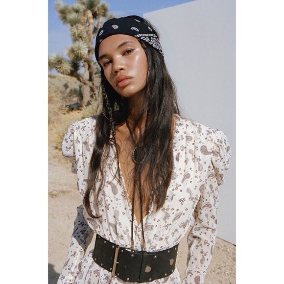 FOR LOVE & LEMONS PAISLEY MIDI DRESS size L - Picture 2 of 12